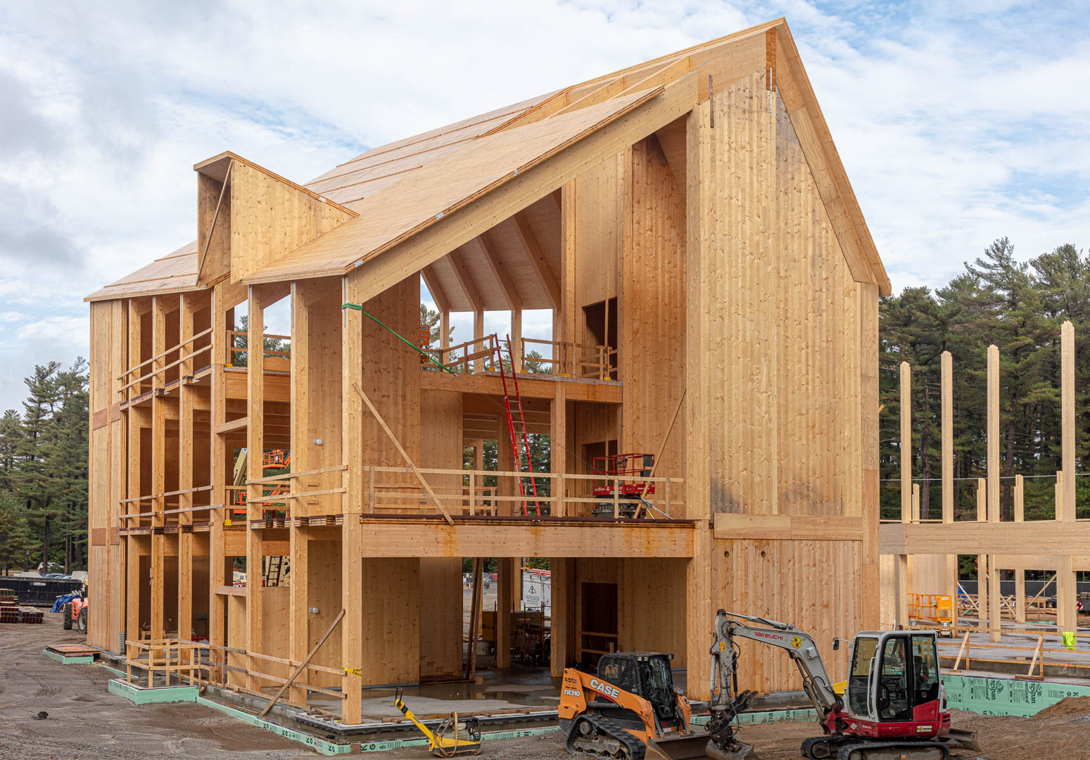 Bowdoin College’s latest construction project for Barry Mills Hall (scheduled to be open spring 2023) uses CLT. Photo by Paul VanDerWerf