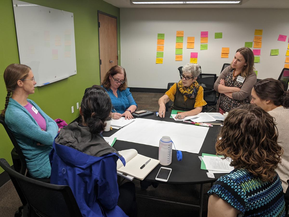 Group collaborating around a table