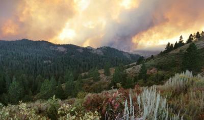 smoky sunrise over mountains