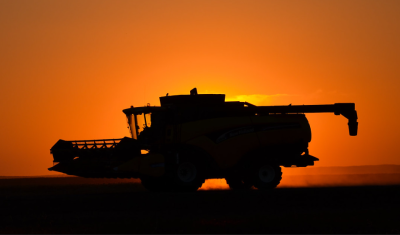 Combine at sunset