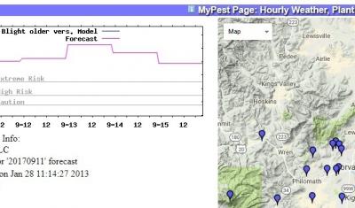 screenshot from USPests.org MyPests Page Risk index for plant disease