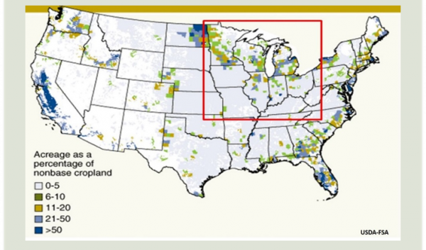 map of US with box around midwest