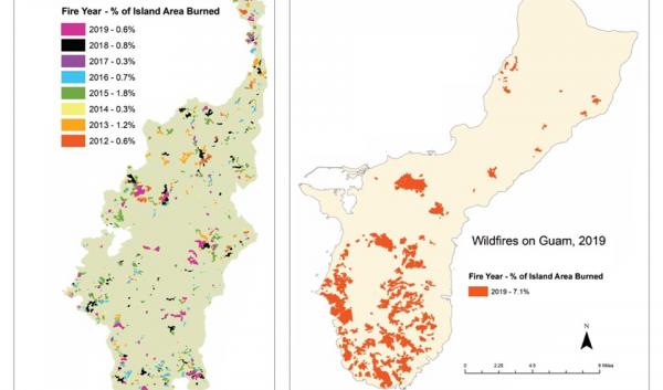 Wildfires on Babeldaob Island, Palau (2012 - 2019) and Guam (2019)